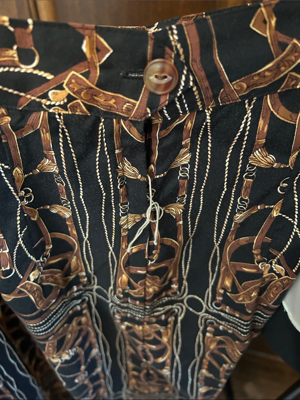British Khaki Sz 4 Black and Brown Equestrian Bridle Print Maxi Skirt - Picture 4 of 5
